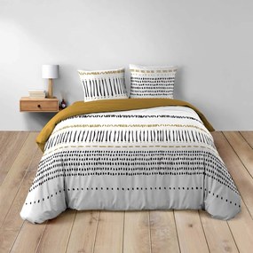 Lenjerie de pat galben-muștar/albă din bumbac pentru pat dublu, extinsă 240x220 cm Chicago – douceur d'intérieur
