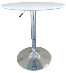 Masa bar, 60x60x70-91 cm, culoare alb, picior metalic cromat, blat MDF