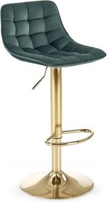 Scaun de bar auriu/verde H120, stofa catifelata/otel, 43x44x84/106 cm