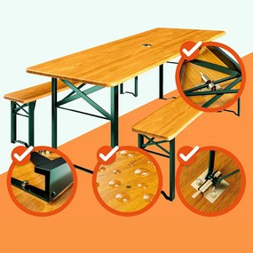 Set de masă pentru bere KLASIK, 170cm, maro natural Casaria