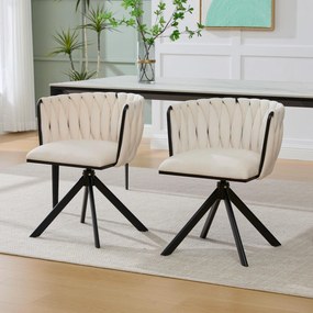 Set de 2 scaune pivotante din catifea, Fildeș | Aosom Romania