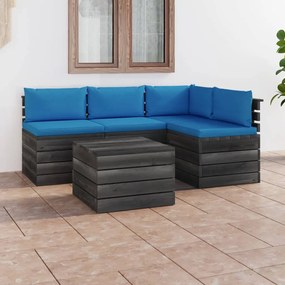 Set mobilier de gradina din paleti, cu perne, 5 piese, lemn pin Albastru deschis, 5
