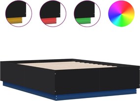 vidaXL Cadru de pat cu lumini LED, negru, 120x190 cm, lemn prelucrat