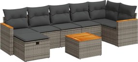 vidaXL Set canapele de grădină cu perne, 8 piese, gri, poliratan