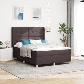 vidaXL Pat cu arcuri și saltea Marron 140x190 cm, textil