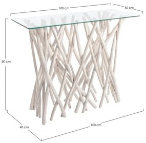 Consola finisaj natural din lemn de Teak si sticla, 100x40x80 cm, Sahel Bizzotto