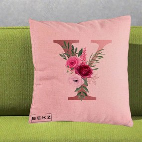 Cadou Personalizat - Perna Personalizata Monograma Rose Gold Litera Y, 40x40 cm, Roz, Husa Detasabila, Perna Inclusa, BEKZ®