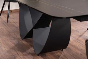 Set masa extensibila Infinity Ceramic negru/negru mat - L160-240 cm + 3 scaune Cherry piele olive + 2 scaune Cherry piele gri