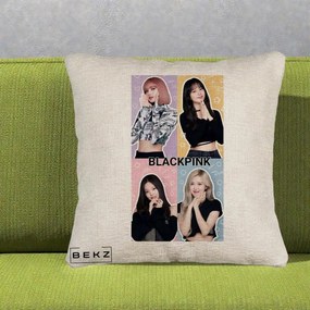 Perna Personalizata K-pop BLACKPINK Negru, 40x40 cm, Bej Canapea, Husa Detasabila, Perna Inclusa, BEKZ®
