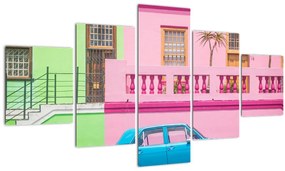 Tablou cu mașina - casele colorate (125x70 cm), în 40 de alte dimensiuni noi