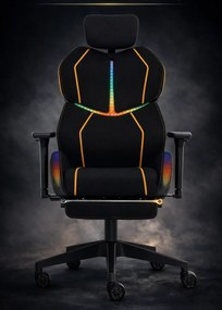 LUMINA X-Motion Pro –Scaun Gaming & Office Premium cu LED RGB, Masaj Lombar, Translație Șezut și Suport pentru Picioare – Confort Inteligent și Design Spectaculos, Textil, Negru/Galben