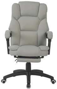 Scaun directorial, Masaj si Incalzire in 7 puncte, spatar rabatabil, suport pentru picioare, material textil premium, Gri