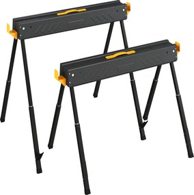 HOMCOM Set de 2 suporturi pentru fierăstrău pliabile înălțime reglabilă pentru lemn 2x4 cu mâner cârlige susține până la 500 kg negru | Aosom Romania