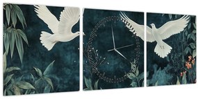 Tablou - Două porumbei (cu ceas) (90x30 cm)