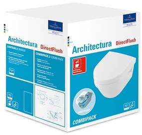Set vas WC rimless suspendat, Villeroy&amp;Boch Architectura, DirectFlush, cu capac inchidere lenta, 35x48cm, 4687HR01