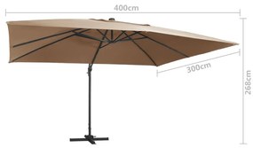 Umbrela suspendata cu LED si stalp aluminiu gri taupe 400x300cm Gri taupe, 400 x 300 cm