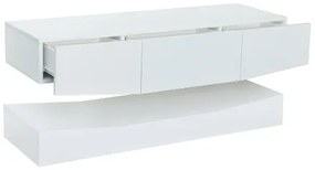 Mobilier TV Suspendat Modern cu Iluminare LED, 3 Rafturi, din PAL, 180x40 cm - Dulap TV Special, Alb