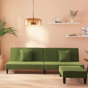 Canapea pat cu 2 perne&amp;taburet, 2 locuri verde deschis, catifea