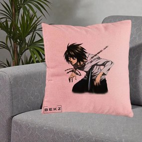Perna Personalizata Death Note L Lawliet Lanturi, 40x40 cm, Roz, Husa Detasabila, Perna Inclusa, BEKZ®
