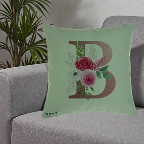 Cadou Personalizat - Perna Personalizata Monograma Rose Gold Litera B, 40x40 cm, Verde, Husa Detasabila, Perna Inclusa, BEKZ®