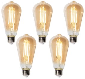 Set 5 becuri E27 3-staps dimabaar LED lamp ST64 goud 6W 700 lm 2700K