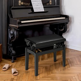 HOMCOM Banc de pian, scaun de pian, reglabil în înălțime, elegant și lucios, piele ecologică + lemn cauciuc, negru, 63 x 33 x 56 cm | Aosom Romania