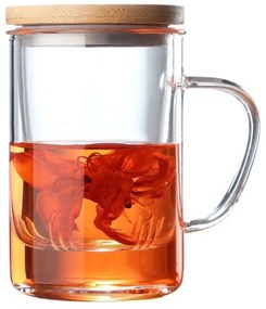 Cana cu infuzor din sticla borosilicata si capac din Bambus, 400 ml