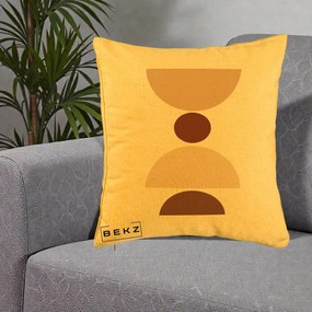 Perna Decorativa Geometric Boho Cerc si Boluri, 40x40 cm, Galben, Husa Detasabila, Perna Inclusa, BEKZ®