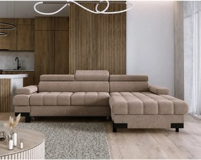 Coltar extensibil SELVA MINI, sezlong dreapta, stofa catifelata maro -