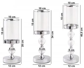 Set de 3 sfeșnice din crom lucios