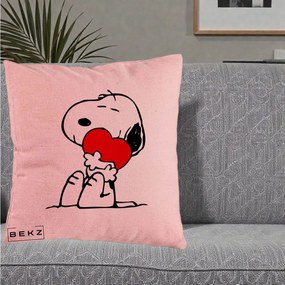 Perna Personalizata Snoopy cu Inima, 40x40 cm, Roz, Husa Detasabila, Perna Inclusa, BEKZ®