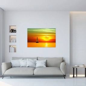 Tablou cu apus de soare și iaht (90x60 cm)