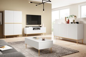 Masuta de cafea Nicole 120 cm cu sertare si picioare metalice - picioare alb mat / auriu