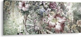Tablou - Flori pe roata de lemn (120x50 cm)