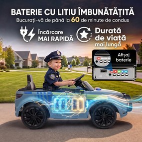 AIYAPLAY Mașină Electrică de Poliție 12V cu Telecomandă, Lumini și Sirenă, Gri | Aosom Romania
