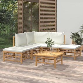 3155175 vidaXL Set mobilier de grădină cu perne alb crem, 6 piese, bambus