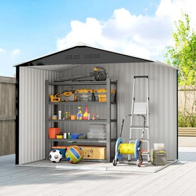 Outsunny Căsuță de Grădină 3.6m² din Oțel Zincat cu Grile de Ventilație, Căsuță de Grădină cu Uși Glisante Duble Blocabile, Acoperiș Înclinat, Căsuță pentru Unelte cu Mănuși, Gri Închis | Aosom Romania