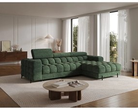 Colțar verde extensibil/cu spațiu de depozitare cu tapițerie din țesătură bouclé (cu colț pe partea dreaptă/cu șezlong) Felro – ELTAP