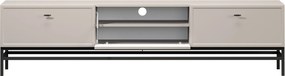 Comodă TV Lorini 200 cm cu sertare - culoare cașmir / mânere tip T-bar și cadru negre