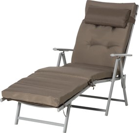 Outsunny Șezlong pliabil pentru plajă cu pernă, pernă de șezut, scaun reglabil cu spătar în 7 trepte, șezlong de grădină relaxant, suport până la 165 kg, pentru grădină, vacanță, outdoor, maro | Aosom Romania