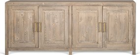 Bufet din lemn masiv de pin în stil French Country, natur, cu 4 uși cu panouri și interior verde, aspect rustic, 90 x 220 x 45 cm, „Nestor”