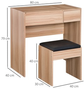 HOMCOM Masă de machiaj cu taburet Masă de machiaj cu oglindă capac rabatabil și compartimente 80x40x79 cm și 40x30x40 cm | Aosom Romania