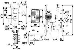 KFA Armatura Set de duș MALAGA 5759-301-31 – baterie termostatică încastrată, finisaj auriu periat
