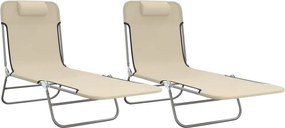 vidaXL Șezlonguri pliante, 2 buc., crem, textilenă și oțel