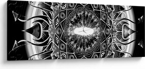 Tablou cu ornamente alb negre (cu ceas) (90x30 cm)