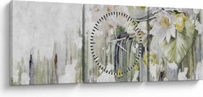 Tablou - Flori albe, vintage (cu ceas) (90x30 cm)