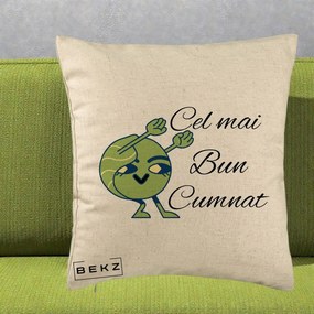 Cadou pentru Cumnat - Perna Personalizata Cel mai Bun Cumnat cu Personaj Funny Verde, 40x40 cm, Bej, Husa Detasabila, Perna Inclusa, BEKZ®