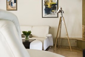 Lampadar LED de podea retro cu trepied lemn natur FOTO NEW