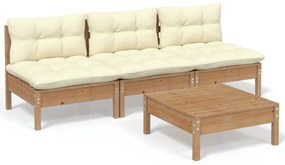 3096085 vidaXL Set mobilier grădină cu perne crem, 4 piese, lemn de pin
