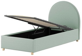 Pat verde tapițat cu spațiu de depozitare cu somieră 90x200 cm Moon – Vipack
